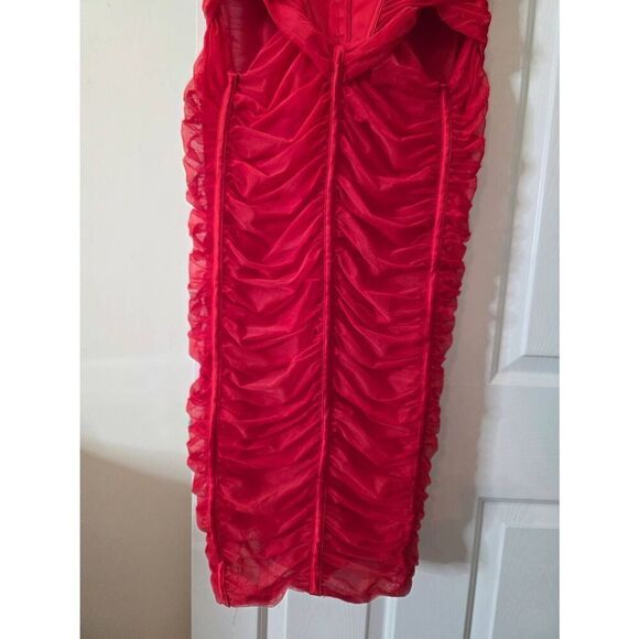 House of cb Maya scarlet ruched midi dress L+ Plus Cup NWOT $239 - Picture 6 of 14